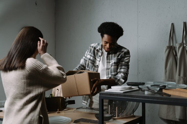 Customers selecting dinner set